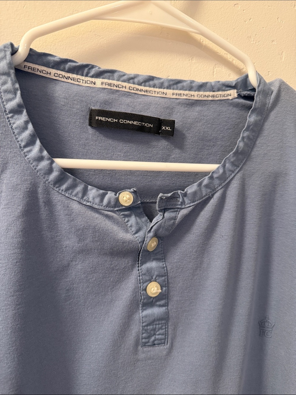 French Connection Classic Blue Henley Short-Sleeve Shirt XXL - Picture 4 of 4